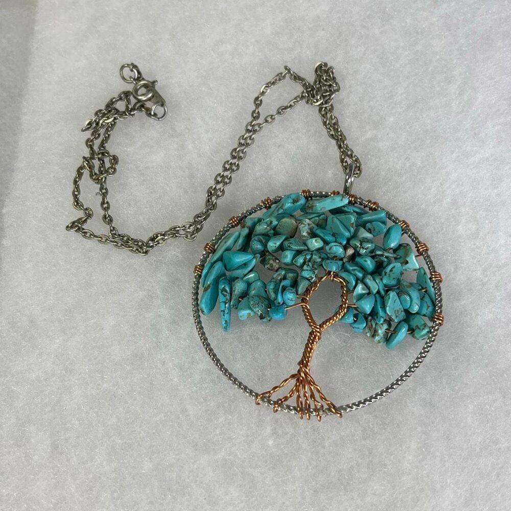 Turquoise Howlite tree of life pendant and chain.